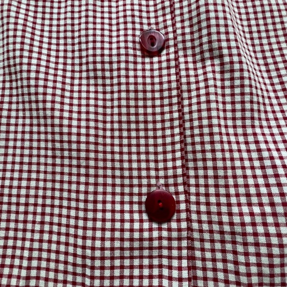 YESSICA Skirt Full Pleated Midi Red Cream Check Sz 42 Button Up Pockets Vintage - Picture 5 of 7